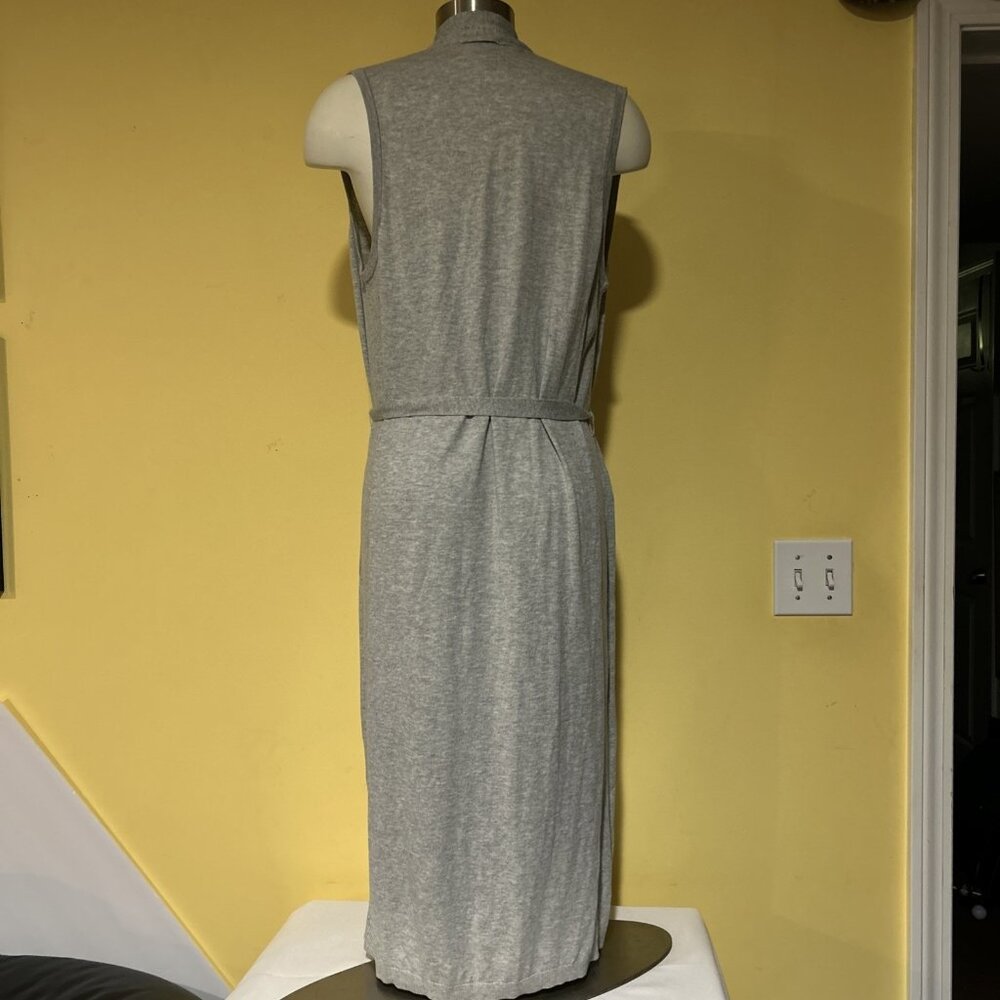 Lucky Brand Women Sz L Long Gray Boho Knit Belted Sweater Vest Duster Pockets - Picture 6 of 9